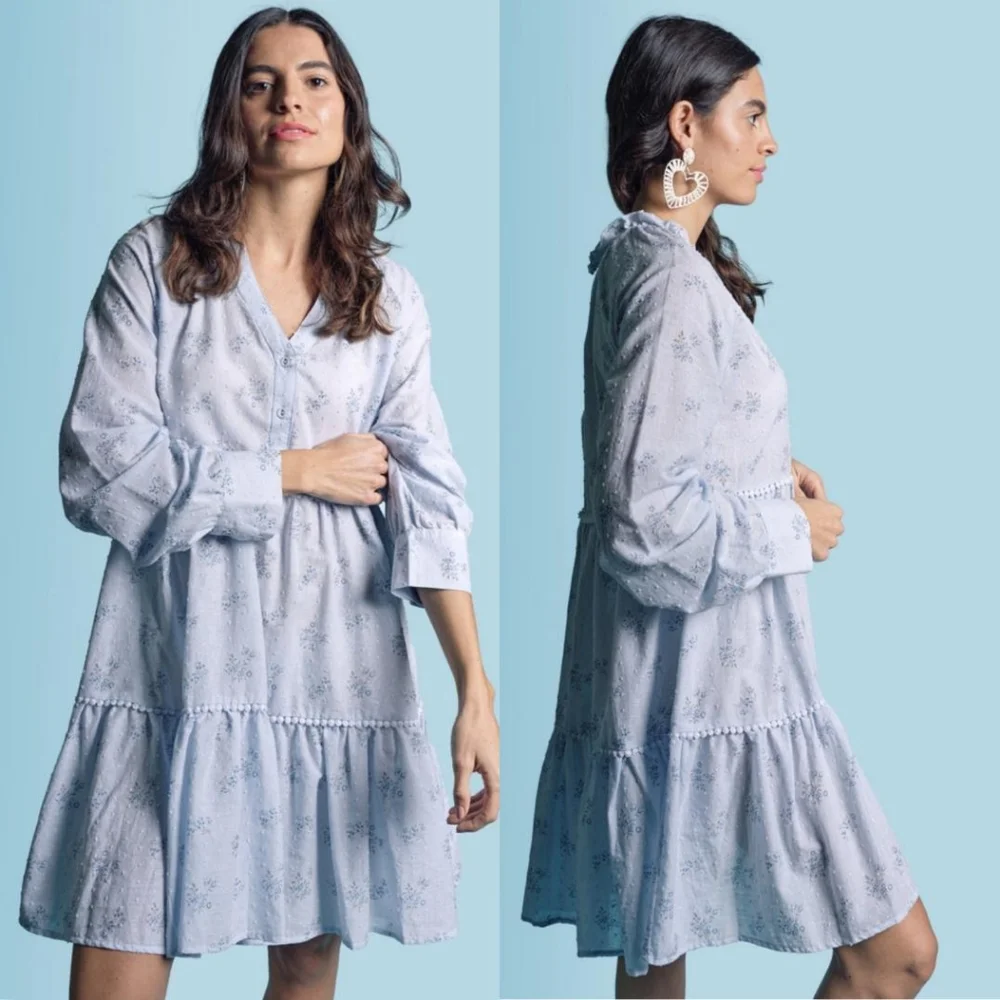 NWT The Shirt by Rochelle Behrens the Candice floral dress in soft blue ditsy - Picture 2 of 8